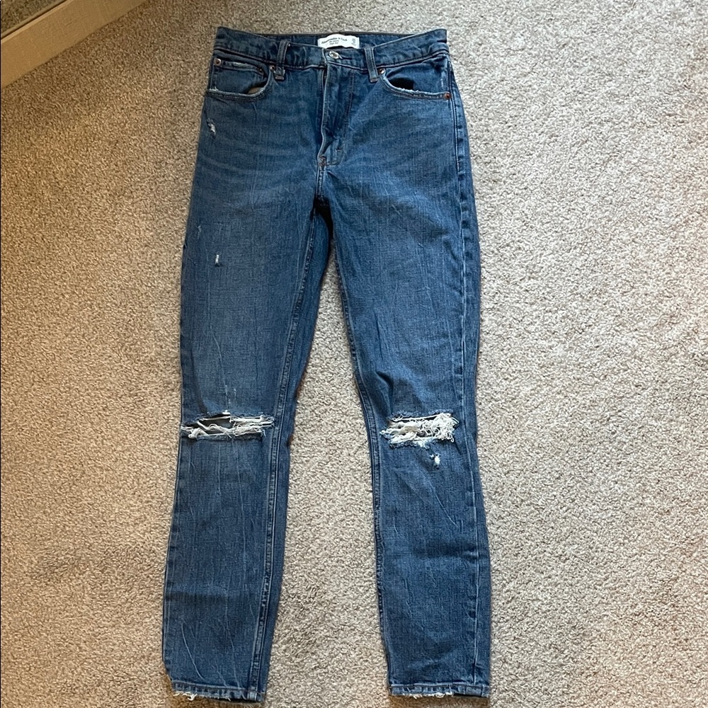 Abercrombie & Fitch Dark Blue Skinny Jeans with Knee Rips